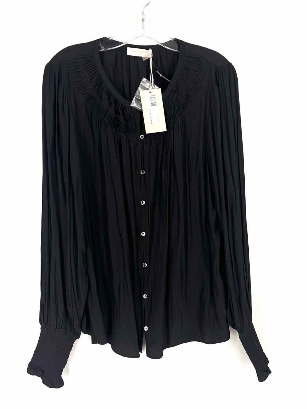 Ramy Brook Size L Black Shirred Satin NEW Designer Blouse